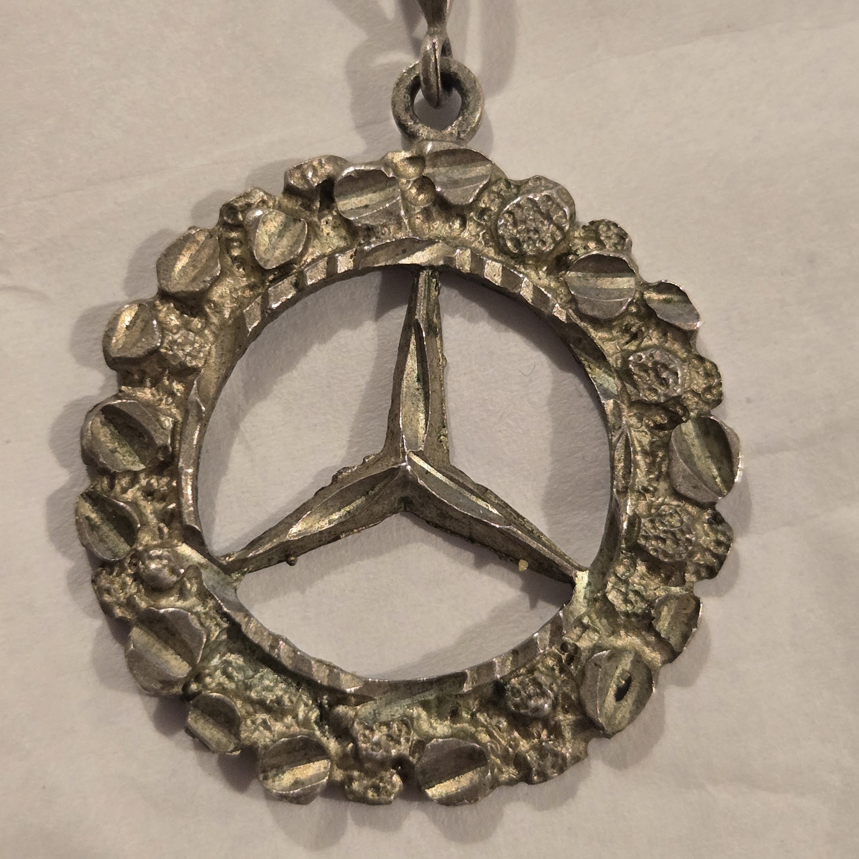 Vintage Mercedes-Benz Emblem Pendant Sterling Silver Marked Ss Hammered Metal 55$